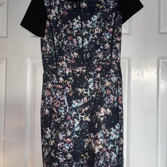 CLUB MONACO Shayla Mini Dress Black Abstract Print Faux leather Enchanted Forest - Picture 11 of 15